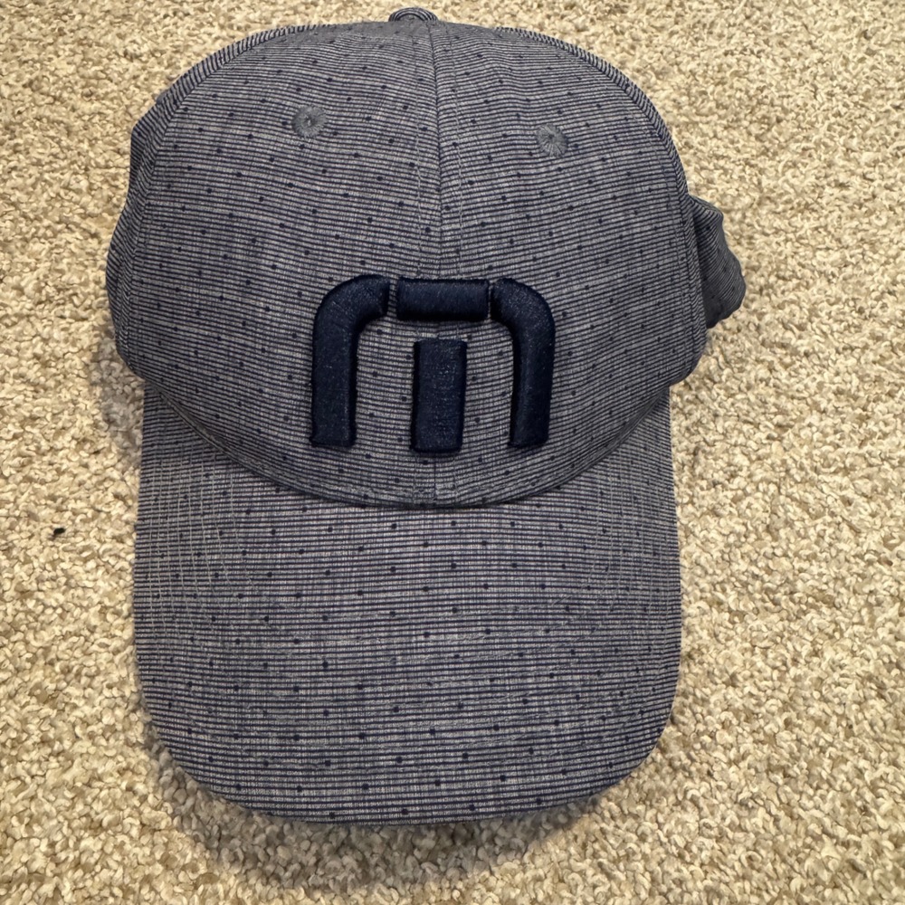 Travis Mathew Mens‎ Blue Grey Striped Snapback Golf Hat Adjustable Logo Cap